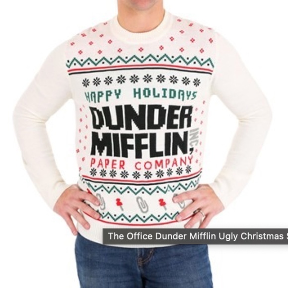 The Office Dunder Mifflin Ugly Christmas Sweater Paper Company Men's Sz Large - Picture 1 of 6